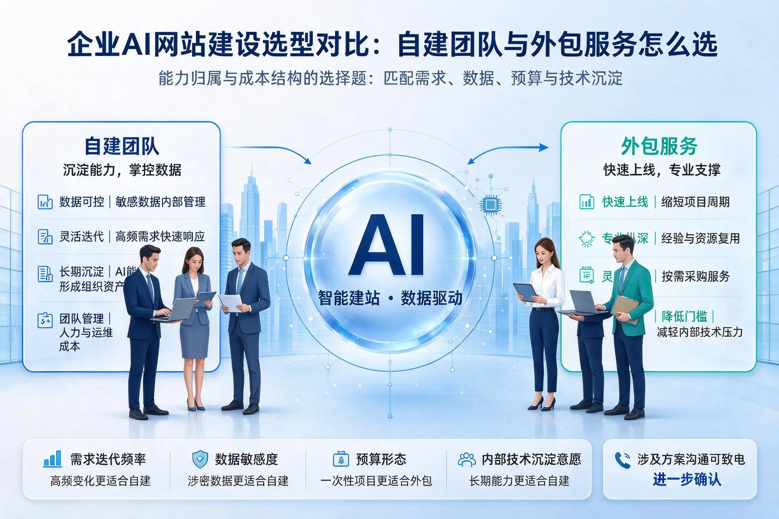 随州企业AI网站建设选型对比:自建团队与外包服务怎么选